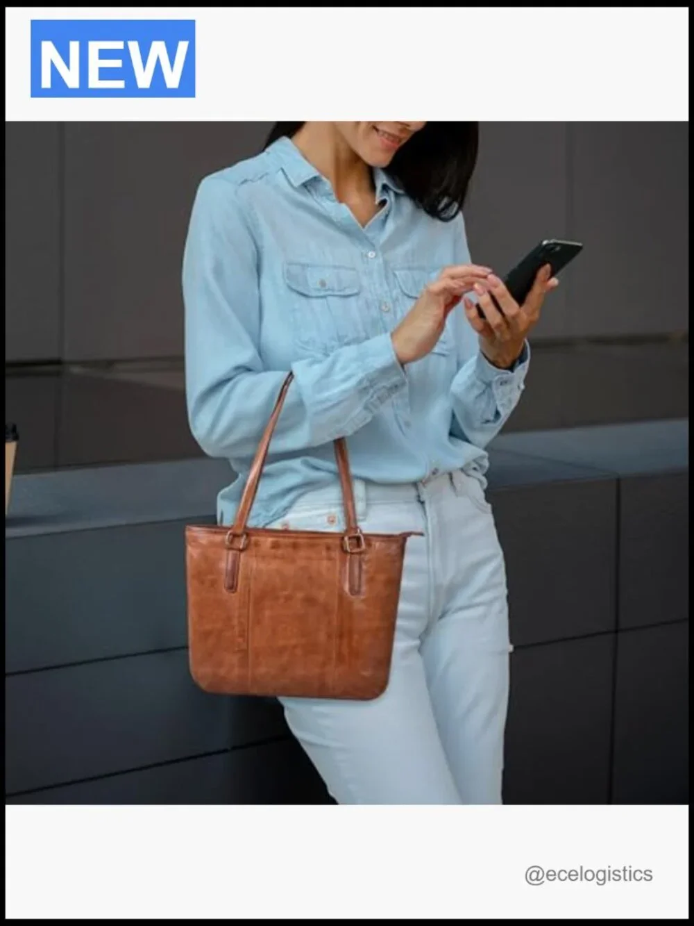 Genuine Leather Tote Satchel - Shoulder Bag for Work Travel